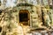 The cave and sculptures carved in sandstone.Artworks in pine forest near Zelizy village,Central Bohemia, Czech Republic.Cliff