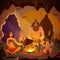 Caveman Family Cartoon Illustration