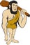 Caveman Neanderthal Man Holding Club Cartoon