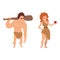 Caveman primitive stone age cartoon neanderthal people character evolution vector illustration.