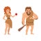 Caveman primitive stone age cartoon neanderthal people character evolution vector illustration.