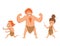 Caveman primitive stone age cartoon neanderthal people character evolution vector illustration.