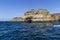 Caves and arches in the rock formations along the coastline, Algarve, Portugal.