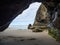 Caves in the cliff at a sandy beach