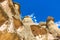 Caves in Fairy Chimneys rock formation Cappadocia Turkey