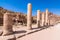 Caves in sandstones, columns and ruins of the ancient Bedouin city of Petra, Jordan