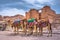 Caves in sandstones, columns and ruins of the ancient Bedouin city of Petra, Jordan