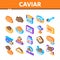 Caviar Seafood Product Isometric Icons Set Vector