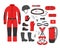 Caving equipment kit clothes. speleological accessory vector illustration
