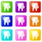 Cavity tooth icons set 9 color collection