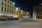 Cavour square at night in Rimini, Italy.