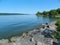 Cayuga Lake rock wall shoreline in Ithaca