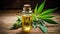 CBD Oil with Indian Hemp Leaves on Wooden Table - Natural Wellness - Generative AI