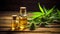 CBD Oil with Indian Hemp Leaves on Wooden Table - Natural Wellness - Generative AI