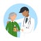 CBD oil treatment. Doctor and elderly patient. Alternative health care illustration.