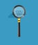 CBDC under a magnifying glass isolated on blue ad banner with copy space .3d rendering magnifying. Study, inspection