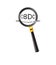 CBDC under a magnifying glass isolated on white background.3d rendering magnifying. Study, inspection, research of