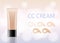 CC-cream foundation concealer packaging Mock-up with skin tone chart. Make-up cosmetic product branding, advertisement.