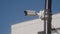 CCTV camera on a black park pole. remote security surveillance system. area. control of order by security authorities.