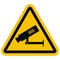 CCTV camera, black sign , warning  triangle yelow shape, eps.