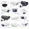 CCTV camera. Large collection of white and black security surveillance system. Wall and ceiling mounted