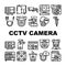 Cctv Camera Security Collection Icons Set Vector