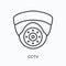 CCTV flat line icon. Vector outline illustration of screen with dome secure camera. Infographic design black thin linear