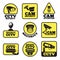 CCTV labels. Vector illustrations with security cameras symbols