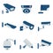 CCTV security video camera vector flat icons set