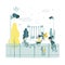 CCTV. Vector illustration of children swinging on a swing at the playground in kindergarten, video surveillance cameras are