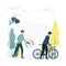 CCTV. Vector illustration a man steals a bicycle, a surveillance camera takes it and transfers data to a person on a tablet who