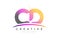 CD C D Letter Logo Design with Magenta Dots and Swoosh