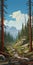 Cedar Forest In Rocky Mountains: Hyper-detailed Illustration Of Wilderness