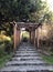 Cedar log walkway cover leading up from the ocean at Tofino, BC