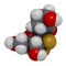 Cedazuridine drug molecule. 3D rendering. Atoms are represented as spheres with conventional color coding: hydrogen white,