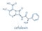 Cefalexin antibiotic drug molecule cephalosporin, first generation. Skeletal formula.