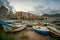 Cefalu old town beach with fishing boats at the early morning