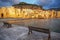 Cefalu town and beach at sunset light, Sicily, Italy