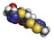 Cefazolin antibiotic drug molecule (cephalosporin, first generation). Atoms are represented as spheres with conventional color