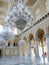 Ceiling chandeliers at historic Nizam palace in India