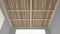 Ceiling close-up in modern sustainable country interior, wooden bamboo ceiling, exposed beams and canes, gray plaster walls,