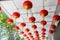 Ceiling decorated with hanging chinese lanterns