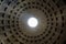 Ceiling and the dome inside the Pantheon roman temple and catholic church in rome Italy.