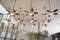 Ceiling fans, colonial style with lights on in a luxury resort in the background decorations a