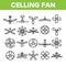 Ceiling Fans, Propellers Vector Linear Icons Set