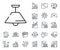 Ceiling lamp line icon. Fixture light sign. Floor plan, stairs and lounge room. Vector