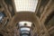 Ceiling of a large hall with rooftop windows