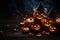 Celebrate with 3D rendered jack o lantern pumpkins in witch hats and candy