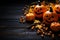 Celebrate with 3D rendered jack o lantern pumpkins in witch hats and candy