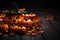 Celebrate with 3D rendered jack o lantern pumpkins in witch hats and candy